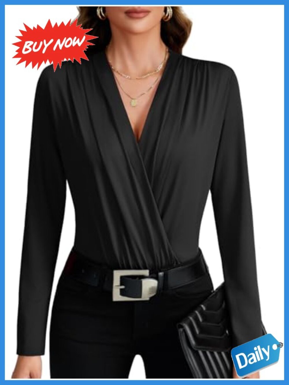 Women's Wrap V Neck Ruched Long Sleeve Bodysuit Leotard